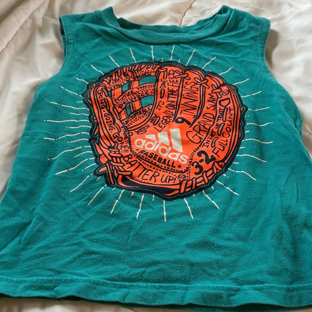adidas Teal Tank Top with Orange Baseball Glove Graphic